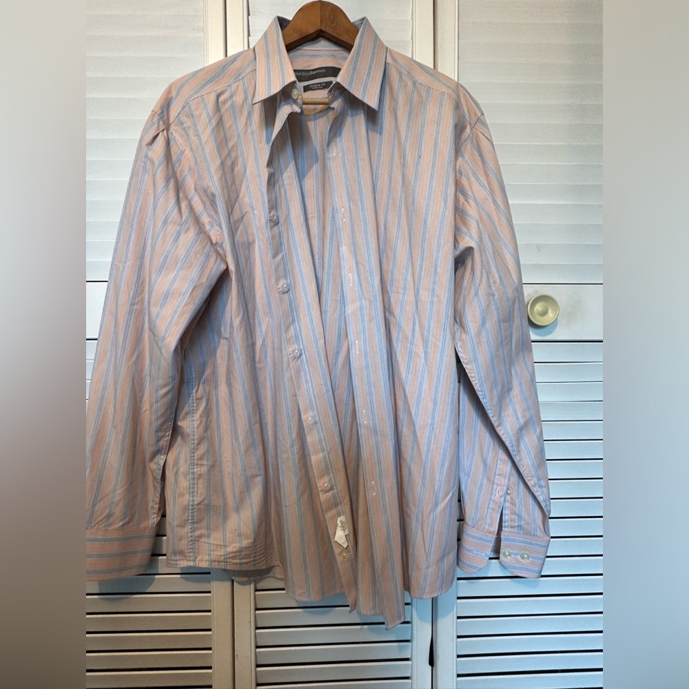 PERRY ELLIS PORTFOLIO Modern Fit long sleeve striped shirt size 17 34/35.